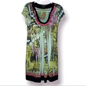 Sam & Max Sz M Multicolor Bohemian Art to Wear Abstract Floral Lightweight Dress